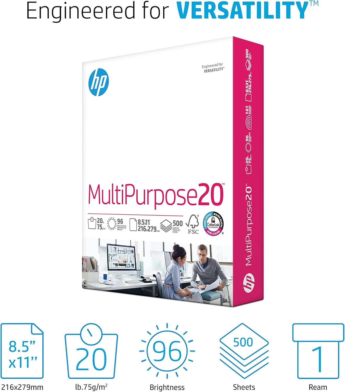 image:imageHP Papers 85 x 11 Paper MultiPurpose 20 lb 1 Pallet 80 Cartons 200000 Sheets 96 Bright Made in USA FSC Certified 115100P1 Ream 500 Sheets
