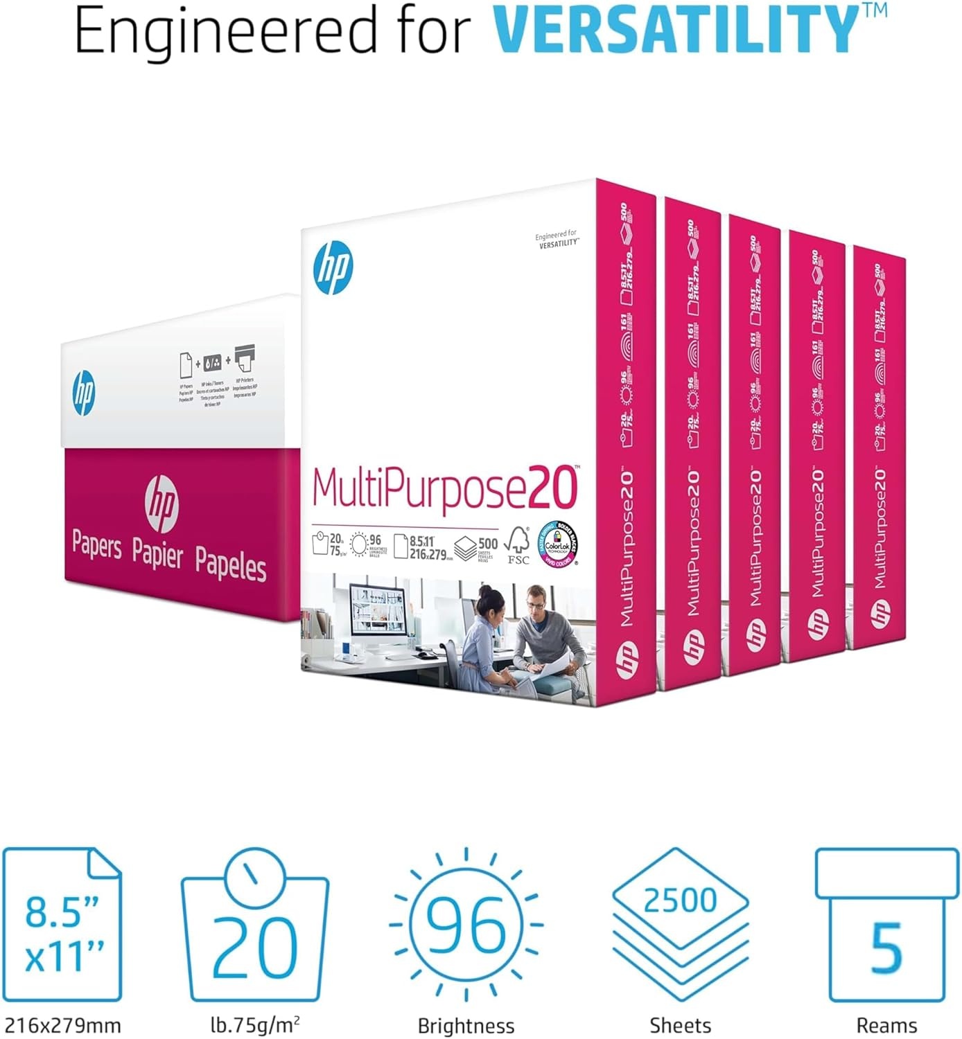 image:imageHP Papers 85 x 11 Paper MultiPurpose 20 lb 1 Pallet 80 Cartons 200000 Sheets 96 Bright Made in USA FSC Certified 115100P5 Ream 2500 Sheets
