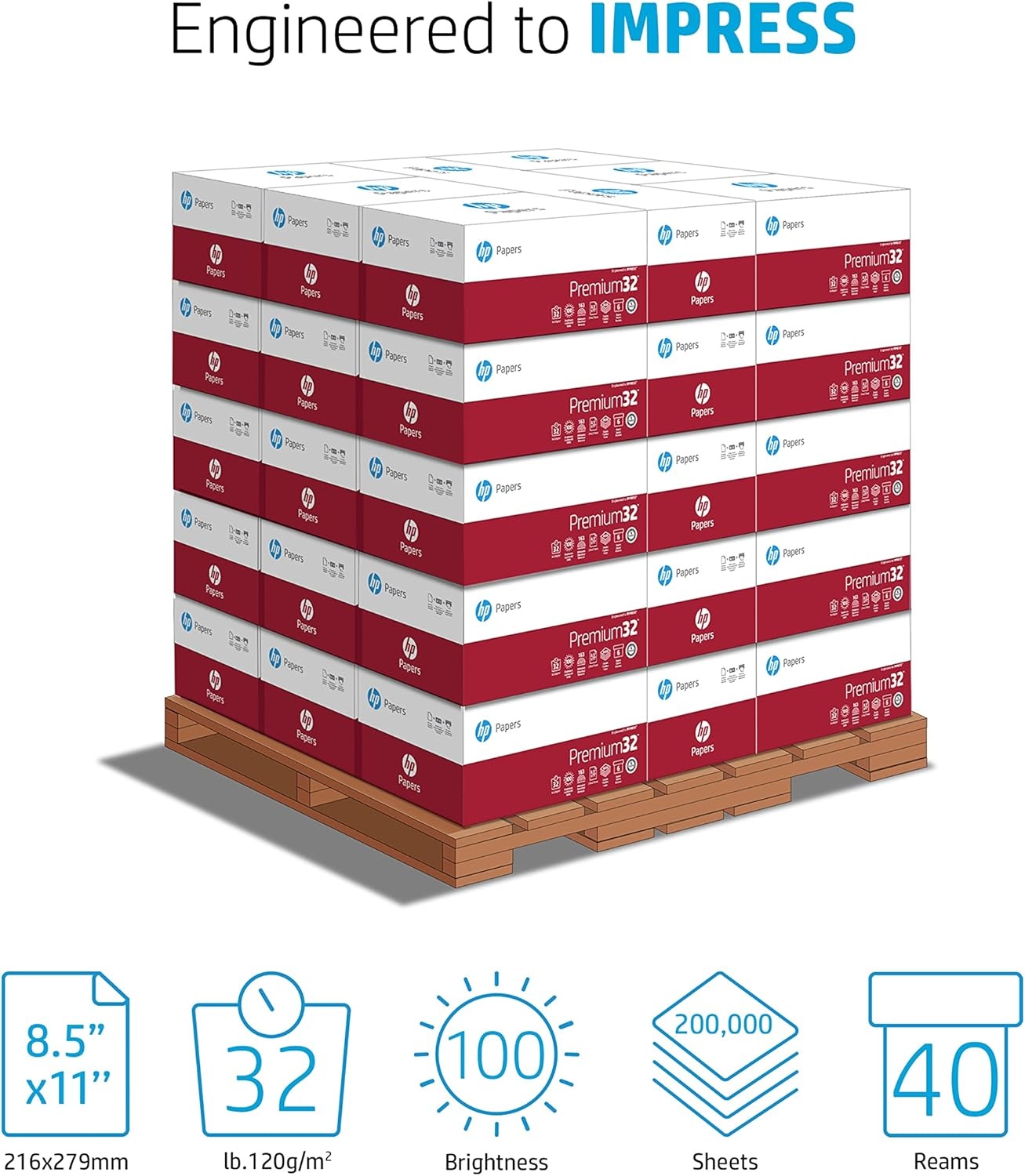image:imageHP Printer Paper 85 x 11 Paper Premium 24 lb 1 Ream 500 Sheets 100 Bright Made in USA FSC Certified 112400R120 000 Sheets