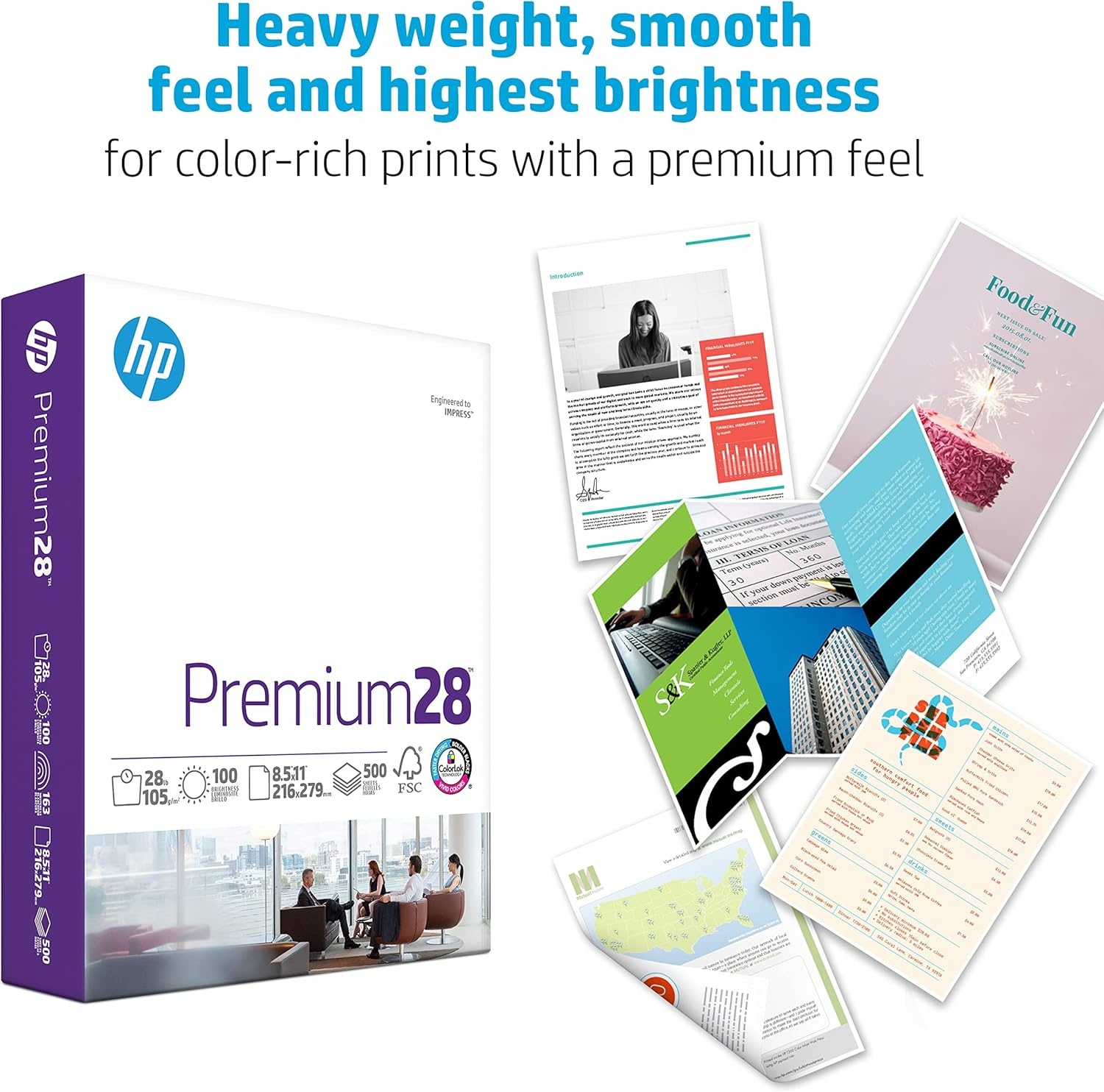 image:imageHP Printer Paper 85 x 11 Paper Premium 24 lb 1 Ream 500 Sheets 100 Bright Made in USA FSC Certified 112400R5 Ream 2500 Sheets