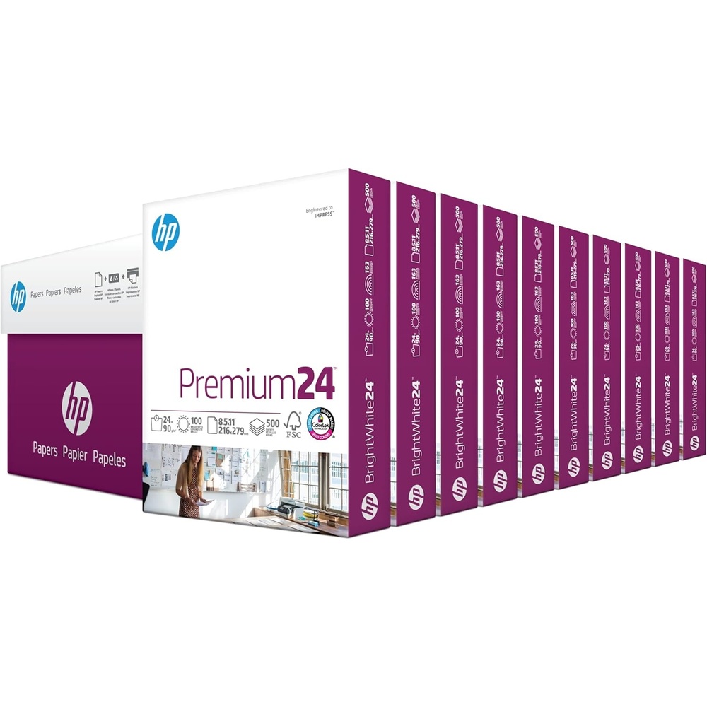 image:imageHP Printer Paper 85 x 11 Paper Premium 24 lb 1 Ream 500 Sheets 100 Bright Made in USA FSC Certified 112400R5 000 Sheets