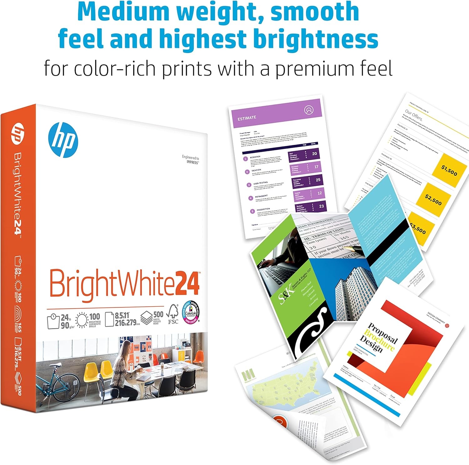 image:imageHP Papers Printer Paper 85 x 11 Paper BrightWhite 24 lb 60 Case 100 Bright Made in USA FSC Certified 203000P Pallet 160000 Sheets5 Ream 2500 Sheets