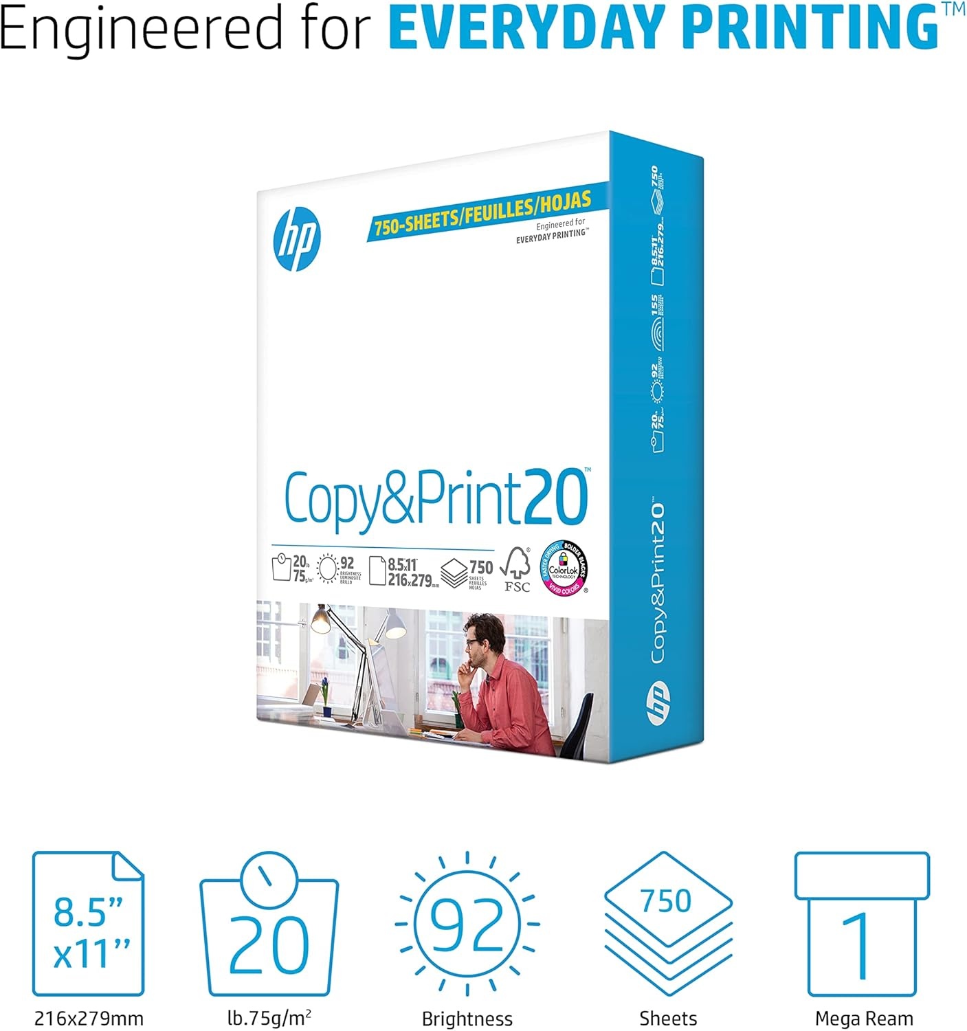 image:imageHP Papers Printer Paper 85 x 11 Paper Copy ampPrint 20 lb 80 Case Pallet 192000 Sheets 6 Pack Case 2400 Sheets FSC Certified 800350P200010P1 Pack 750 Sheets
