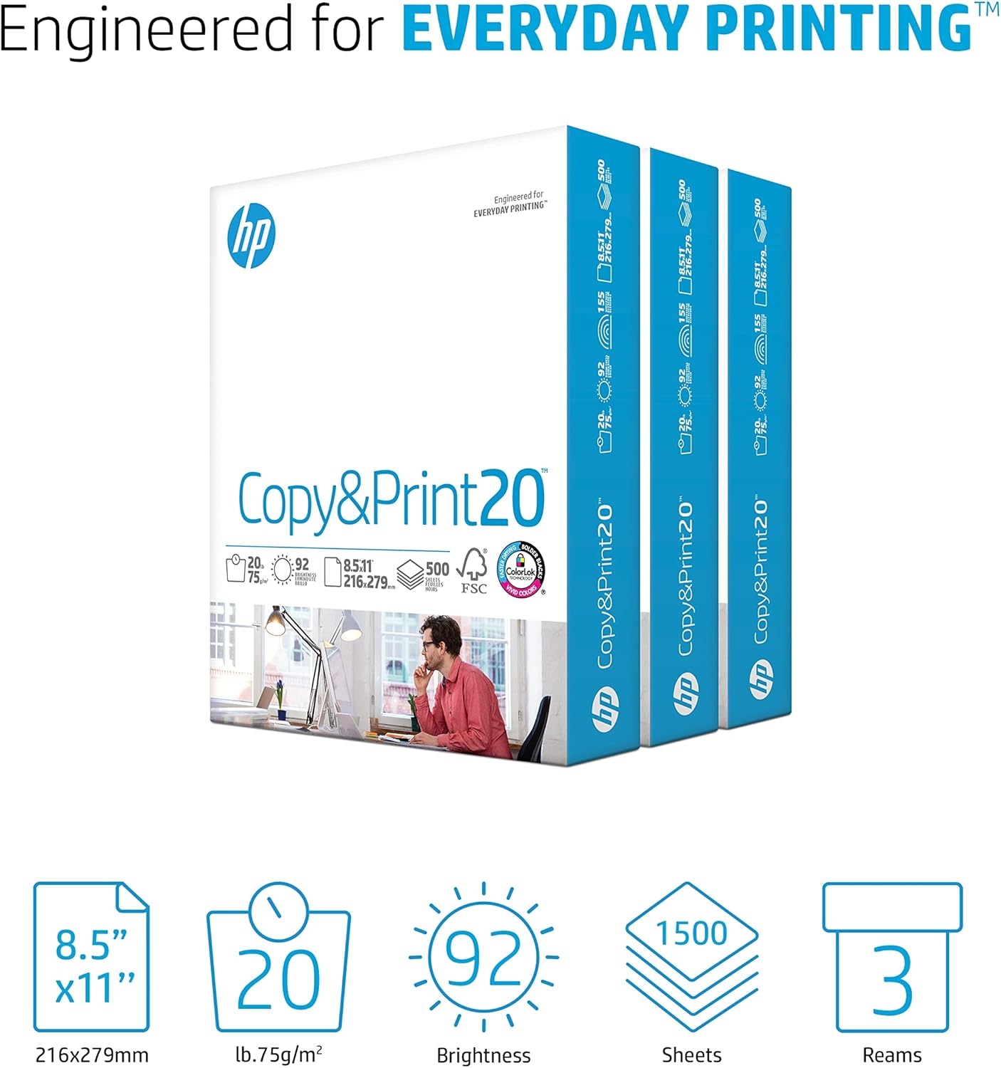 image:imageHP Papers Printer Paper 85 x 11 Paper Copy ampPrint 20 lb 80 Case Pallet 192000 Sheets 6 Pack Case 2400 Sheets FSC Certified 800350P200010P3 Pack 1500 Sheets
