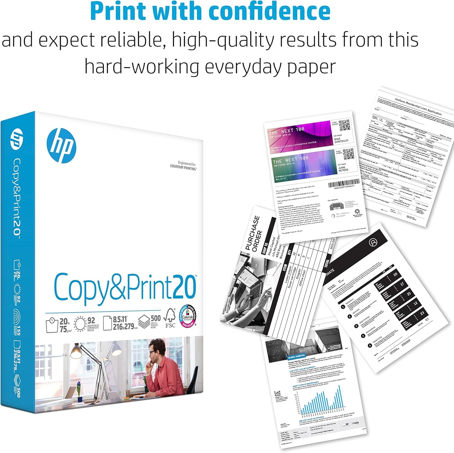 image:imageHP Papers Printer Paper 85 x 11 Paper Copy ampPrint 20 lb 80 Case Pallet 192000 Sheets 6 Pack Case 2400 Sheets FSC Certified 800350P200010PPallet 192000 Sheets 64 MegaPk cases