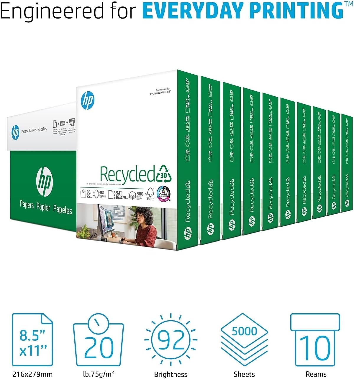 image:imageHP Printer Paper 85 x 11 Paper 30 Recycled Paper 40 Case Pallet 200000 Sheets 92 Bright Loading Dock Delivery Made in USA FSC Certified 112100P10 Ream 5000 Sheets