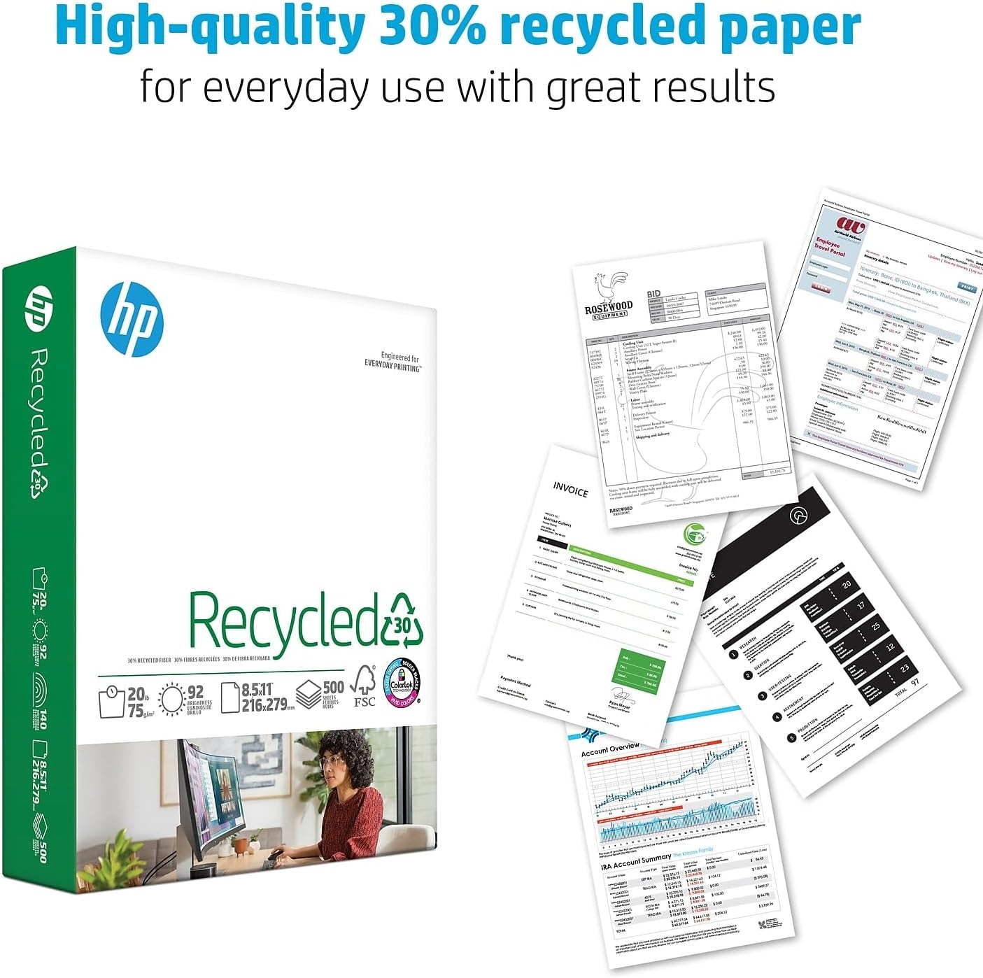 image:imageHP Printer Paper 85 x 11 Paper 30 Recycled Paper 40 Case Pallet 200000 Sheets 92 Bright Loading Dock Delivery Made in USA FSC Certified 112100P10 Ream 5000 Sheets