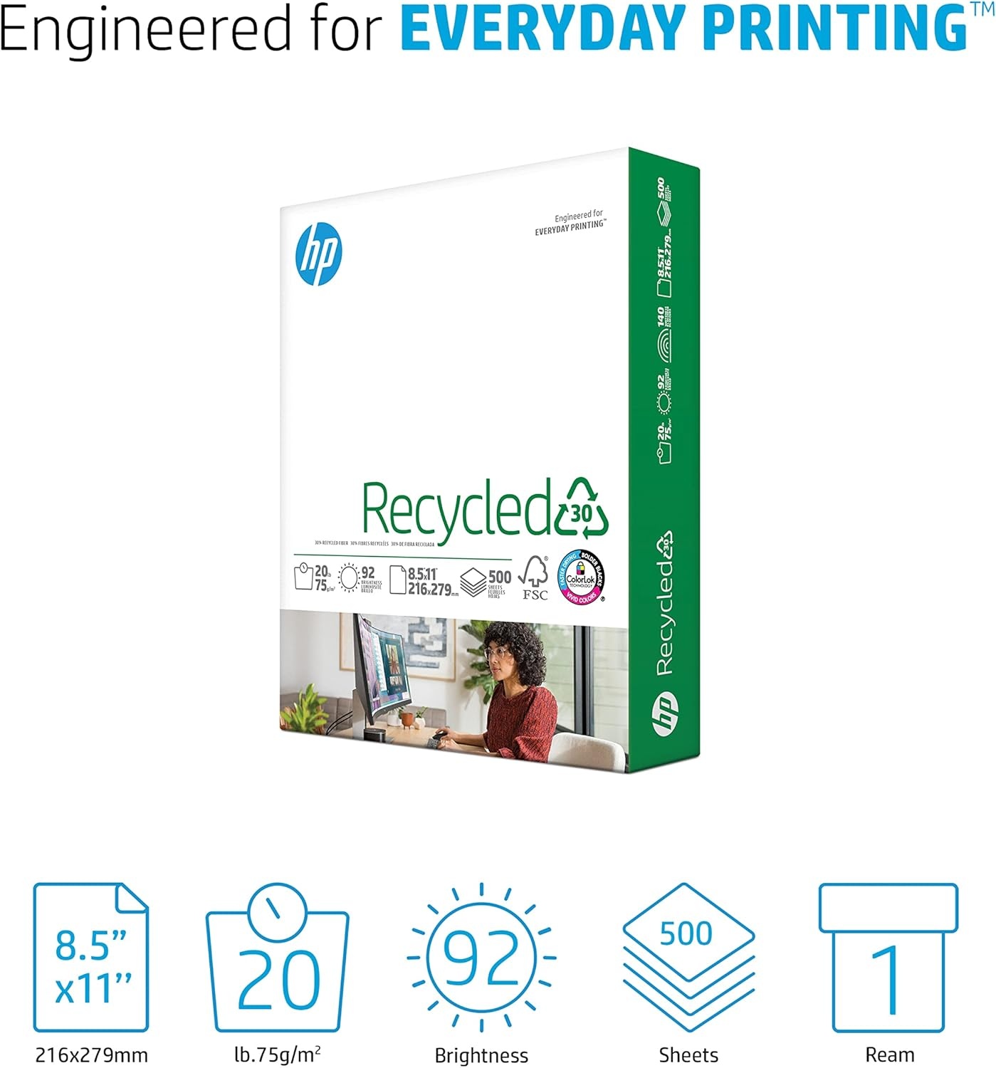 image:imageHP Printer Paper 85 x 11 Paper 30 Recycled Paper 40 Case Pallet 200000 Sheets 92 Bright Loading Dock Delivery Made in USA FSC Certified 112100PReam 500 Sheets
