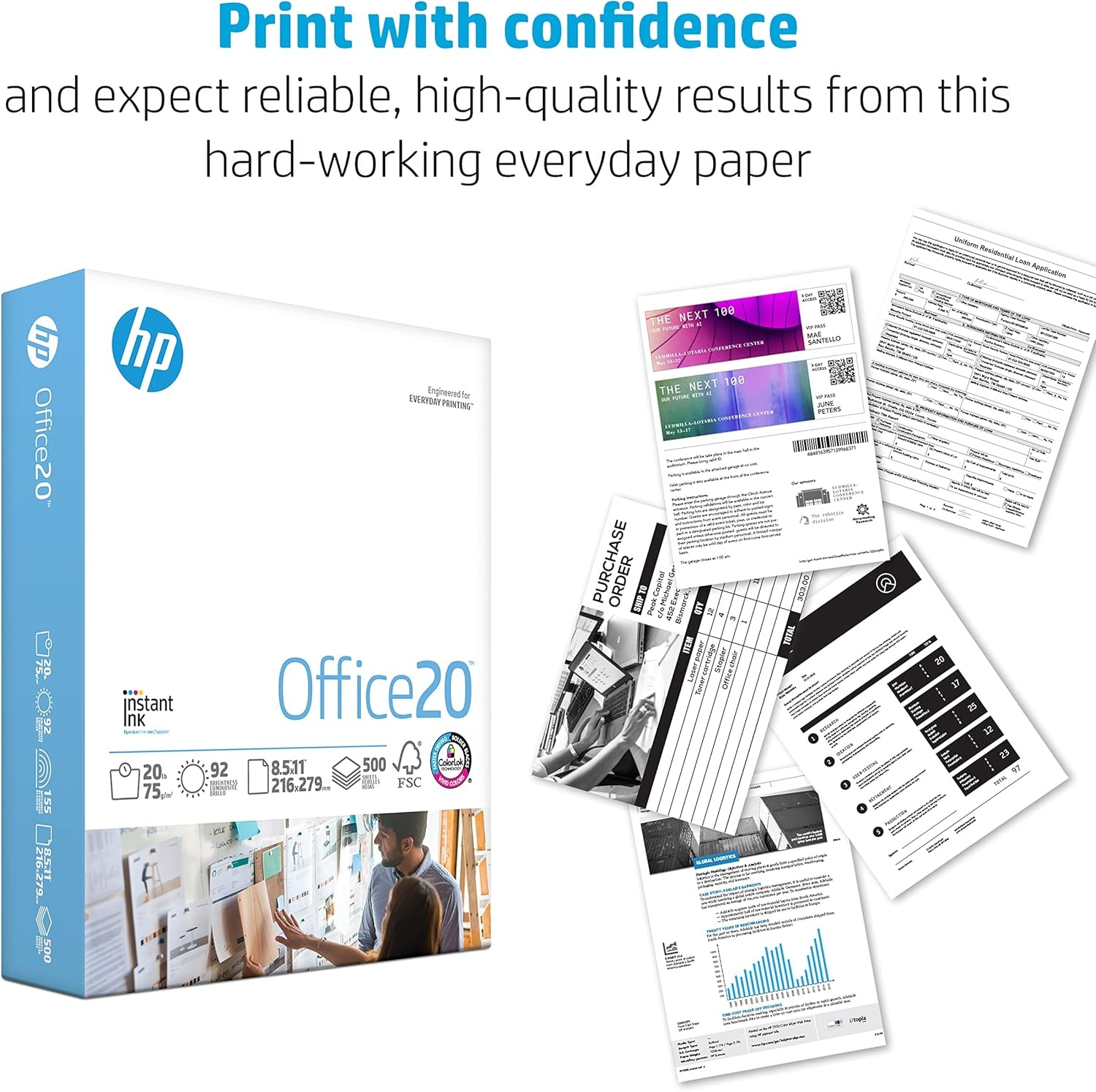 image:imageHP Printer Paper 85 x 11 Paper Office 20 lb 1 Pallet 40 Cartons 200000 Sheets 92 Bright Made in USA FSC Certified 112101P1 Ream 500 Sheets