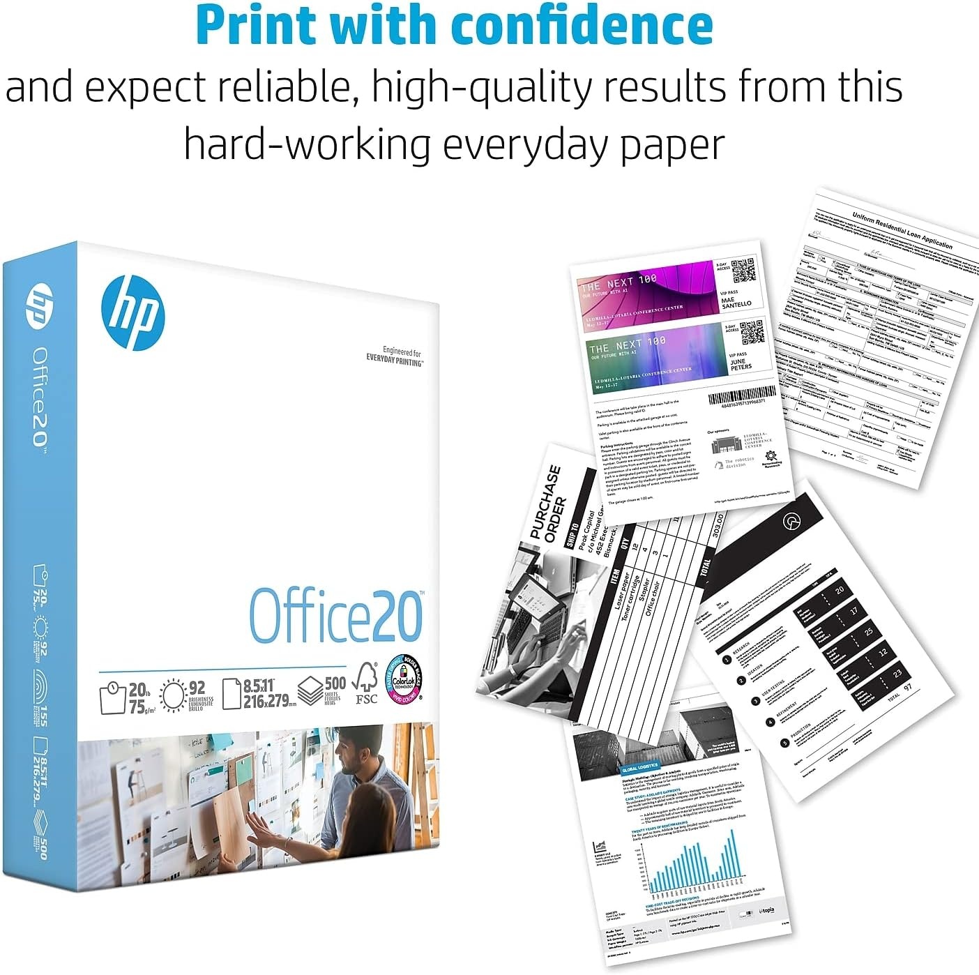 image:imageHP Printer Paper 85 x 11 Paper Office 20 lb 1 Pallet 40 Cartons 200000 Sheets 92 Bright Made in USA FSC Certified 112101P1 Ream 500 Sheets