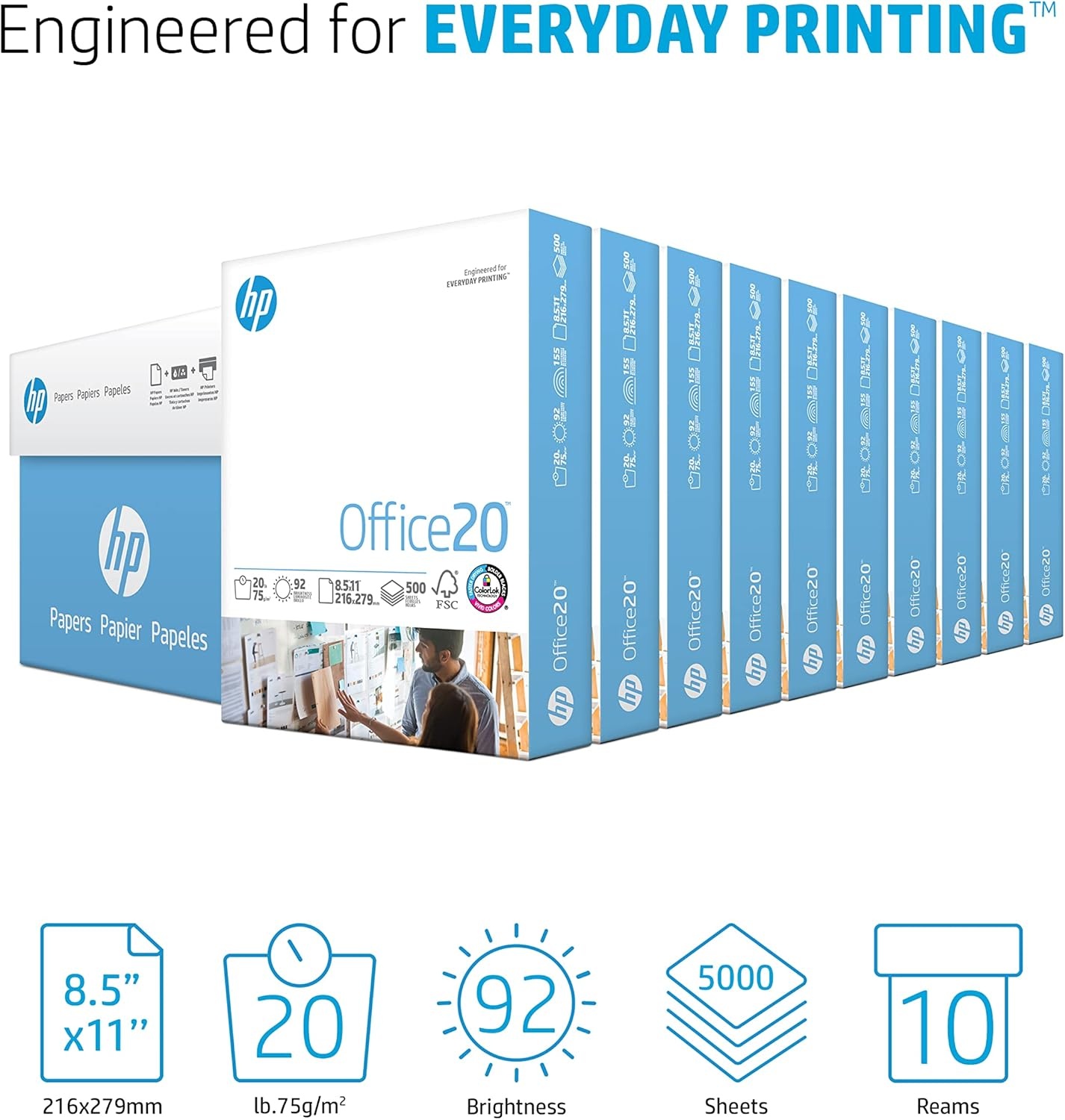 image:imageHP Printer Paper 85 x 11 Paper Office 20 lb 1 Pallet 40 Cartons 200000 Sheets 92 Bright Made in USA FSC Certified 112101P10 Ream I 5000 Sheets