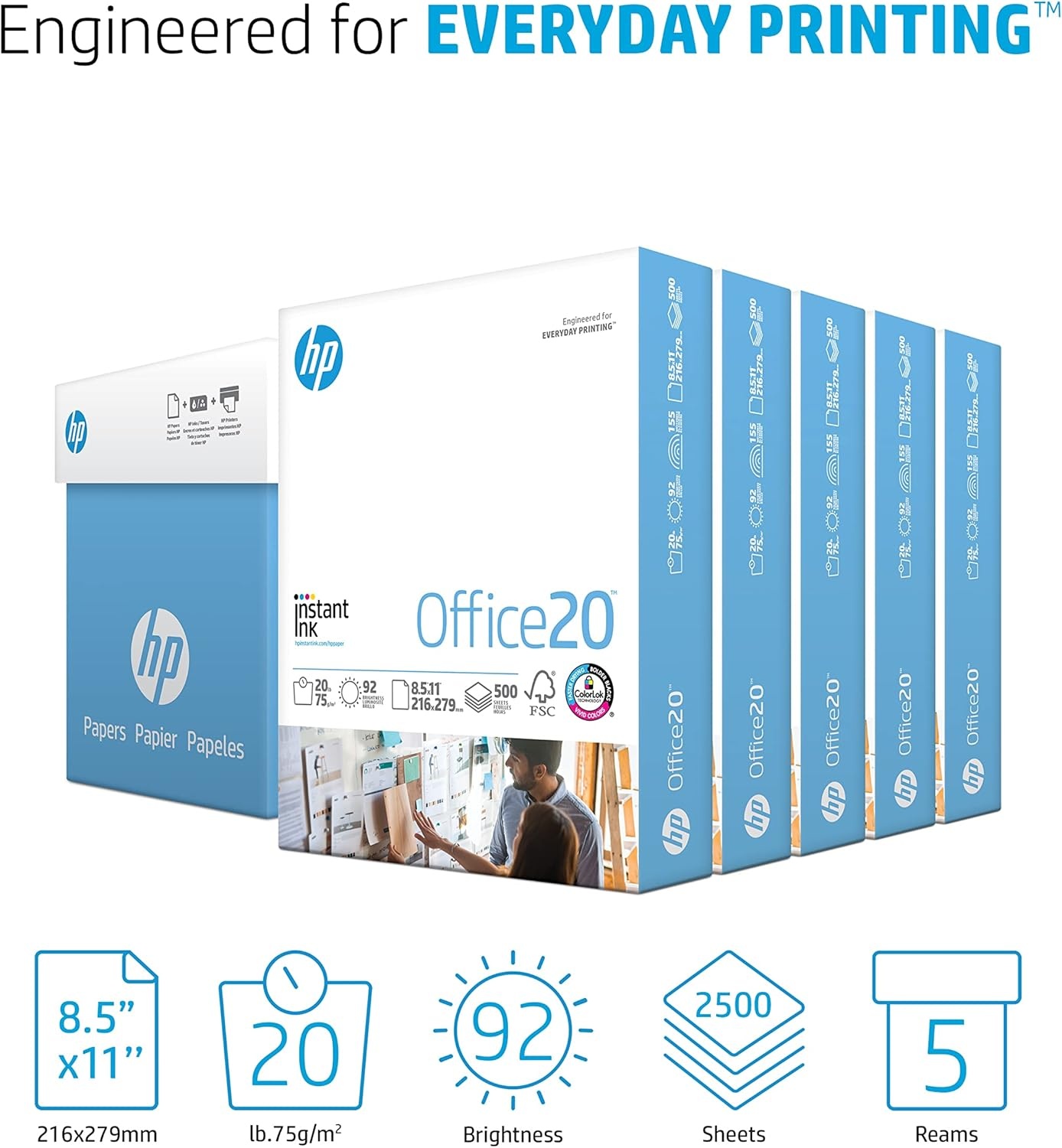 image:imageHP Printer Paper 85 x 11 Paper Office 20 lb 1 Pallet 40 Cartons 200000 Sheets 92 Bright Made in USA FSC Certified 112101P5 Ream 2500 Sheets