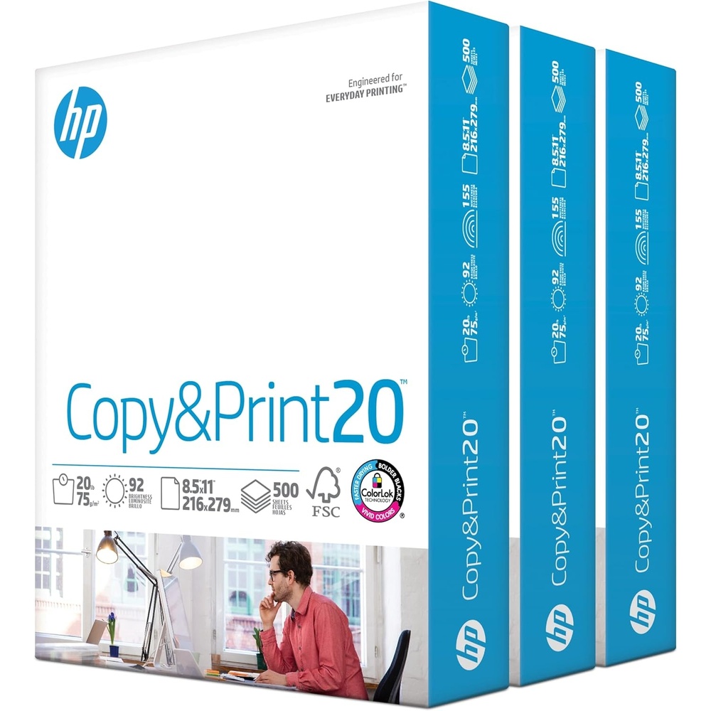 image:imageHP Papers Printer Paper 85 x 11 Paper Copy ampPrint 20 lb 80 Case Pallet 192000 Sheets 6 Pack Case 2400 Sheets FSC Certified 800350P200010P3 Pack 1500 Sheets